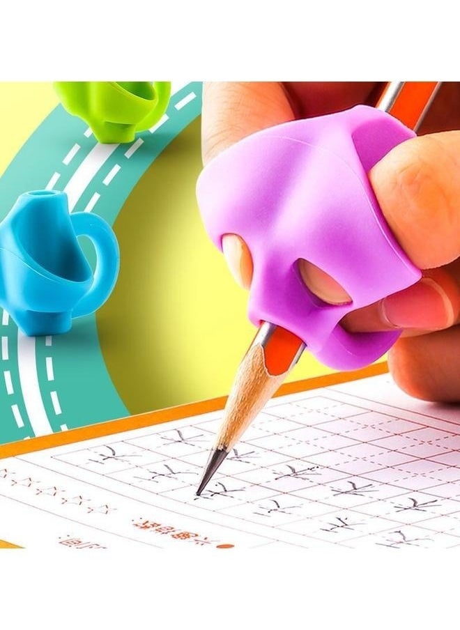 Generic - 6 Pcs Pencil Grips with 3 Finger Rings for Kids Handwriting, 6 Colors Pencil Holders for Toddler Writing Tool, Ergonomic Pencil Gripper Cushions - Image 1