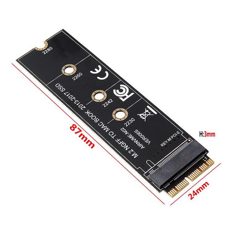 بطاقة محول M.2 NVME SSD باللون الأسود - تصميم الإصبع الذهبي يعزز الأداء الكهربائي وعمر الخدمة الطويل بطاقة محول لجهاز MacBook Air 2013 A1465 A1466 2013-2016 A1502 A1398 - Image 3