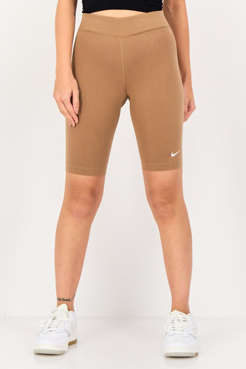 Nike Women Tight Fit Brand Logo Training Shorts, Tan - Image 1