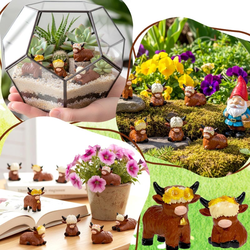 Exasinine 25 Pcs Mini Highland Cow Figurines 5 Style Mini Cow Figurines Miniature Resin Sculpture Ornament for Cake Decorations Garden Micro Landscape Party Tabletop Decor - Image 5