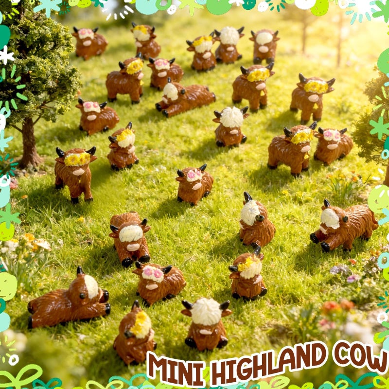 Exasinine 25 Pcs Mini Highland Cow Figurines 5 Style Mini Cow Figurines Miniature Resin Sculpture Ornament for Cake Decorations Garden Micro Landscape Party Tabletop Decor - Image 4