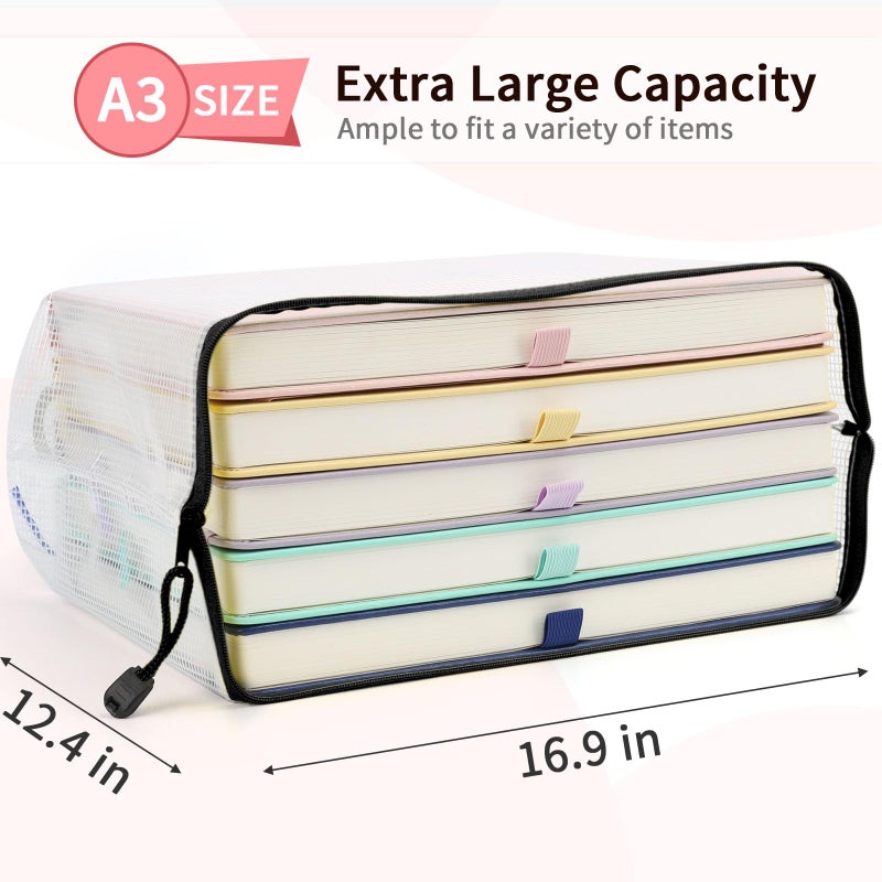 Umriox Zipper Pouch, 16.9x12.4 in (Black, 12 Packs), Extra Large Mesh Bags, Waterproof Zipper Pouches for Office Supplies, Puzzles, Board Game Storage & Cross Stitch Projects - Image 2