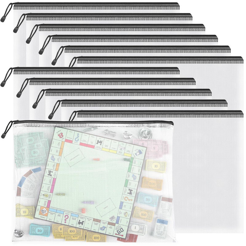 Umriox Zipper Pouch, 16.9x12.4 in (Black, 12 Packs), Extra Large Mesh Bags, Waterproof Zipper Pouches for Office Supplies, Puzzles, Board Game Storage & Cross Stitch Projects - Image 1