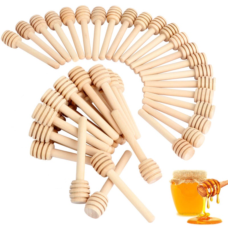 51 PCS Honey Sticks Dipper 3 Inch Mini Wooden Honeycomb Sticks Small Honey Stirrer Stick Honey Sticks for Honey Jar Dispense Drizzle Honey and Wedding Party Favors Gift