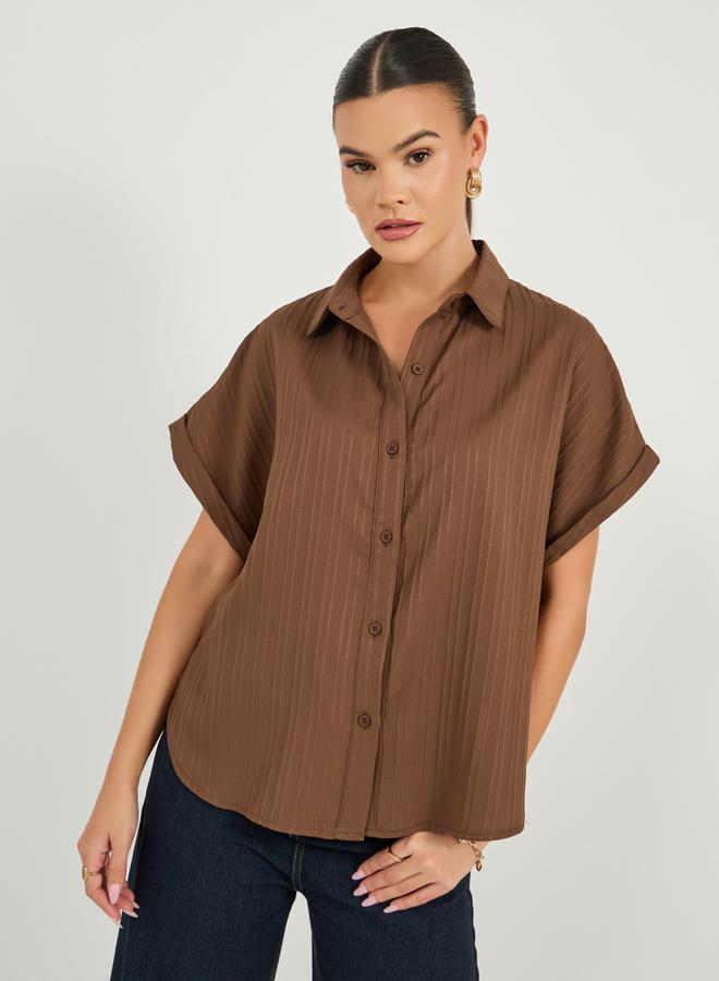 Styli Textured Extended Sleeve Collared Shirt  - Image 3