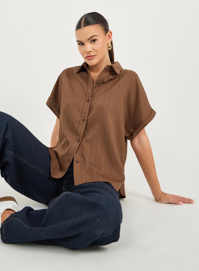 Styli Textured Extended Sleeve Collared Shirt  - Image 1