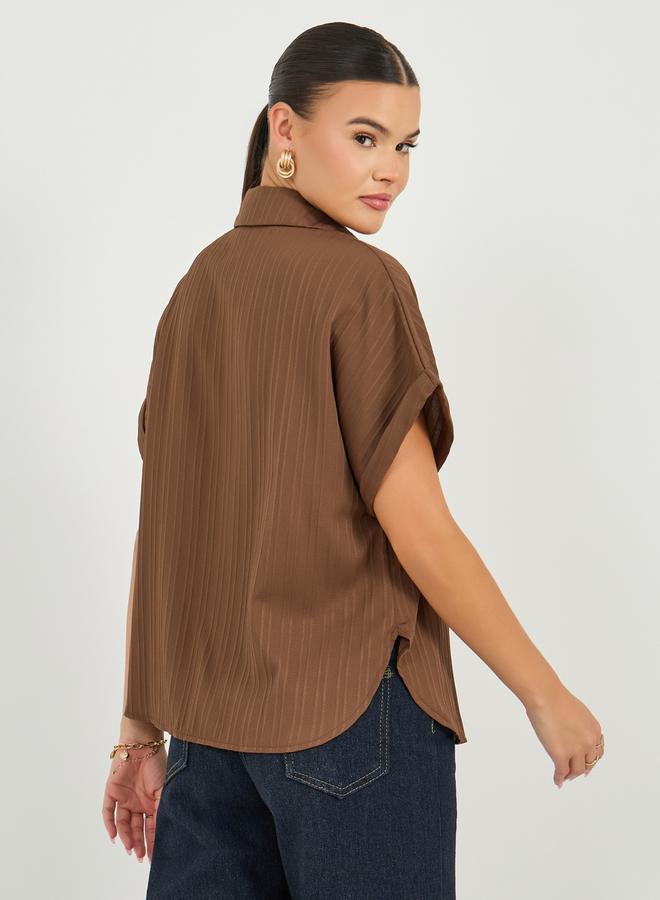 Styli Textured Extended Sleeve Collared Shirt  - Image 5