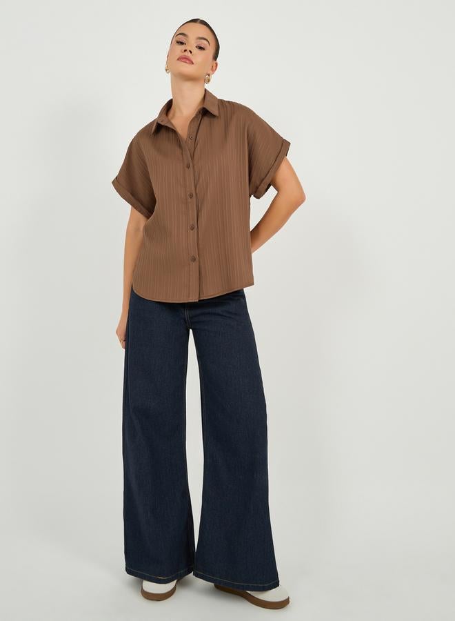 Styli Textured Extended Sleeve Collared Shirt  - Image 2