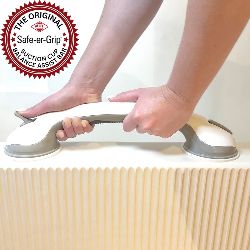 Safe-er-Grip أشرطة الجر القابلة للشفط من Safe-er-Grip لتغيير أنماط الحياة لأحواض الاستحمام والدش؛ مقبض مساعد آمن للحمام، أبيض ورمادي، 16 بوصة - Image 3