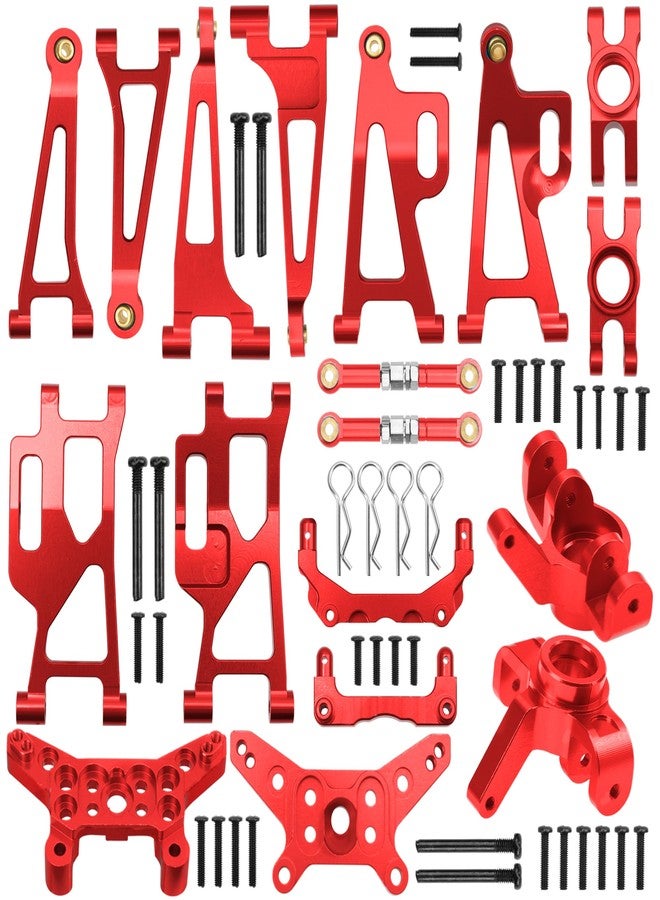 Vgoohobby Metal Suspension Swing Arm & Shock Tower Mount & Steering Hub & Metal Steering Rod & Body Mount Compatible with Hyper Go H14bm MJX 14210 14209 1/14 RC Car (Red) - Image 1