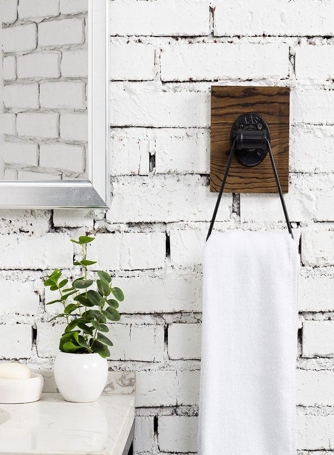 MyGift Industrial Metal Hand Towel Holder with Rustic Solid Burnt Wood Wall Backing, Matte Black Towel Ring for Bathroom, Kitchen, Laundry Room 5.5 x 8.7 inch - Image 2
