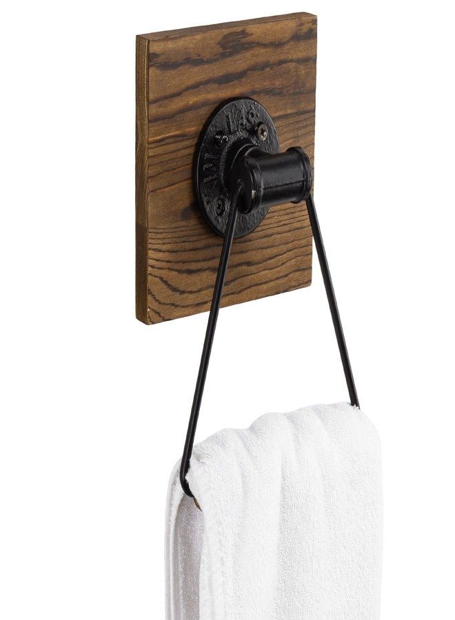 MyGift Industrial Metal Hand Towel Holder with Rustic Solid Burnt Wood Wall Backing, Matte Black Towel Ring for Bathroom, Kitchen, Laundry Room 5.5 x 8.7 inch - Image 1