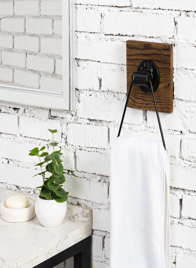 MyGift Industrial Metal Hand Towel Holder with Rustic Solid Burnt Wood Wall Backing, Matte Black Towel Ring for Bathroom, Kitchen, Laundry Room 5.5 x 8.7 inch - Image 3