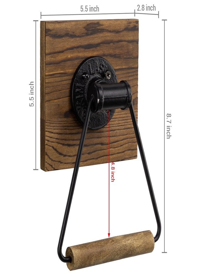 MyGift Industrial Metal Hand Towel Holder with Rustic Solid Burnt Wood Wall Backing, Matte Black Towel Ring for Bathroom, Kitchen, Laundry Room 5.5 x 8.7 inch - Image 4