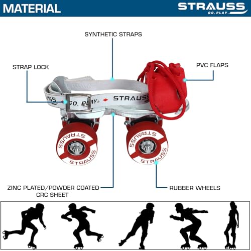 STRAUSS Junior Tenacity Roller Skates,Outdoor Wheel Adjustable Shoe Size for Kids,4 Wheels Skates for Boys & Girls,for Indoor & Outdoor Skating,Age Group 3-7 Years,Weight Capacity Upto 60kgs,(Silver) - Image 4