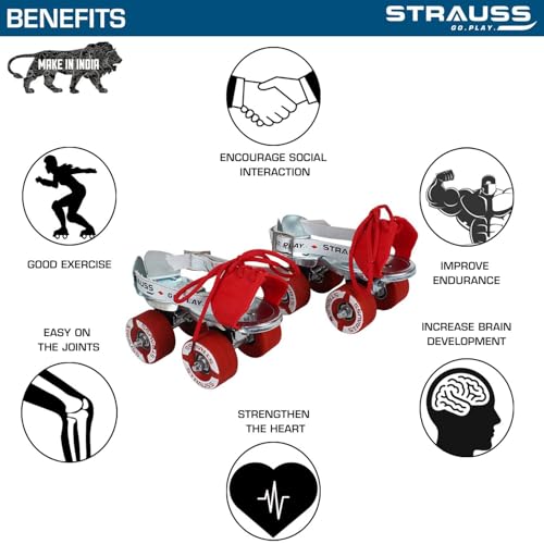 STRAUSS Junior Tenacity Roller Skates,Outdoor Wheel Adjustable Shoe Size for Kids,4 Wheels Skates for Boys & Girls,for Indoor & Outdoor Skating,Age Group 3-7 Years,Weight Capacity Upto 60kgs,(Silver) - Image 2
