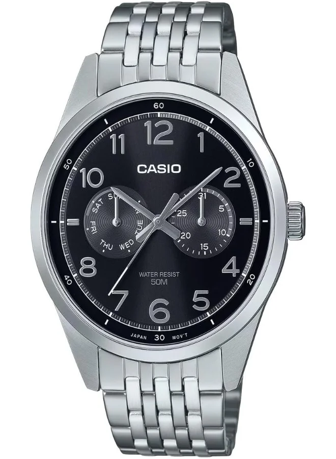 CASIO Gents Watch Black Dial Silver Band