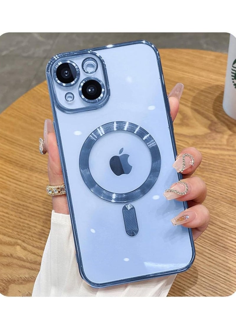 MIGOFAST IPhone 13Mini Magnetic Case for Case Compatible with MagSafe  Camera Lens Protector Plating Luxury Cover for Women Men Clear Soft TPU Shockproof Protective Phone Case iPhone 13Mini Blue - Image 1