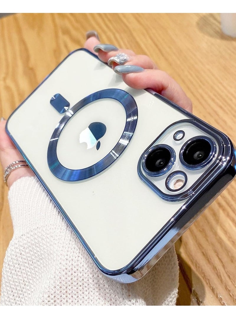 MIGOFAST IPhone 13Mini Magnetic Case for Case Compatible with MagSafe  Camera Lens Protector Plating Luxury Cover for Women Men Clear Soft TPU Shockproof Protective Phone Case iPhone 13Mini Blue - Image 2