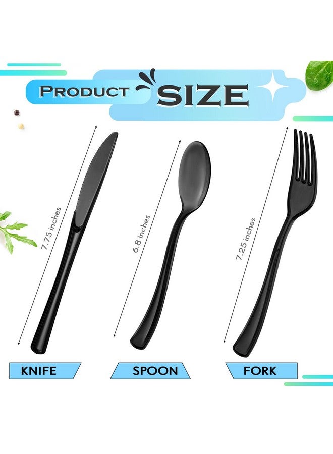 Minatee 150 Pieces Disposable Cutlery Set Plastic Silverware Heavy Duty Utensil Sets 50 Forks 50 Knives 50 Spoons for Home Office School Party Picnics Restaurant Outdoor Events or Every Day Use (Black) - Image 1