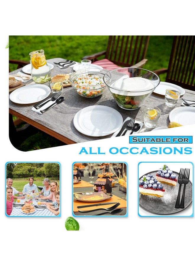Minatee 150 Pieces Disposable Cutlery Set Plastic Silverware Heavy Duty Utensil Sets 50 Forks 50 Knives 50 Spoons for Home Office School Party Picnics Restaurant Outdoor Events or Every Day Use (Black) - Image 4