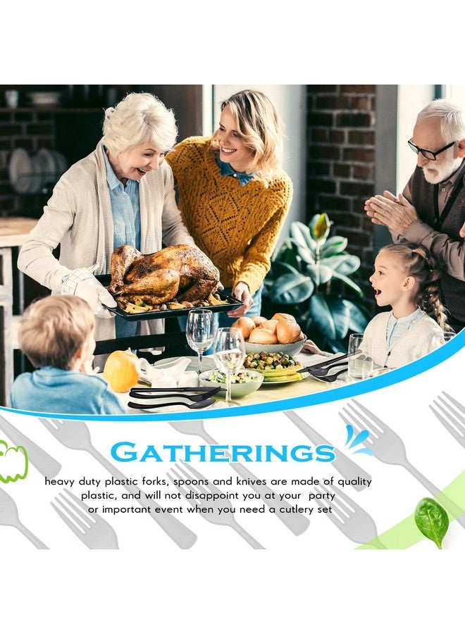 Minatee 150 Pieces Disposable Cutlery Set Plastic Silverware Heavy Duty Utensil Sets 50 Forks 50 Knives 50 Spoons for Home Office School Party Picnics Restaurant Outdoor Events or Every Day Use (Black) - Image 3