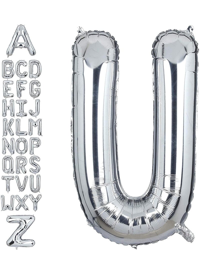 Goldedge 32 Inch Giant Silver Letter U Foil Helium Balloons Big Single Mylar Balloon Birthday Party Decoration Supply Baby Shower (Silver U)  - Image 1