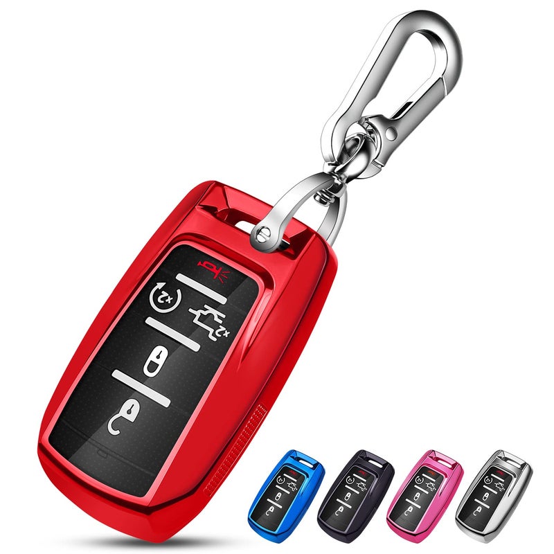 QBUC for RAM Key Fob Cover with Keychain Clip Soft TPU Key Case Compatible with 2019 2020 2021 2022 Dodge Ram 1500 2500 3500 4500 5500 Smart Remote Accessories Red