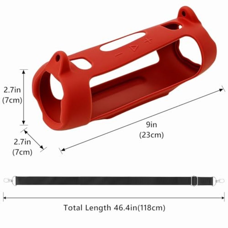 Silicone Case Compatible with JBL Charge 6, Lightweight Shockproof Speaker Cover with Shoulder Strap, Anti-Slip Protective Sleeve for Travel, Beach, Camping and Everyday Use Red - Image 2