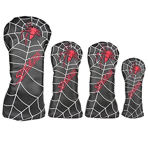 Golf Builder 4pcs/Set Spider Embroidery Black Golf Club Driver Fairway Wood Hybrid Head Covers 1 3 5 UT Covers - Image 1