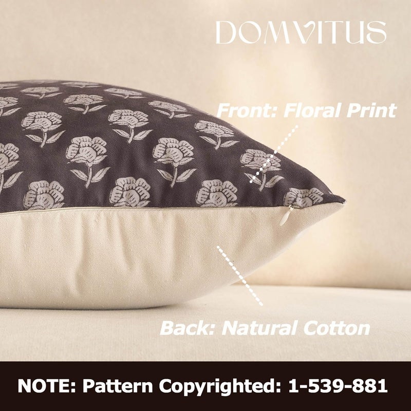 DOMVITUS Floral Pillow Covers 20x20 Throw Pillow Covers Decorative Farmhouse Block Floral Print Vintage Pillow Cover for Living Room Couch Bed  Dark Brown  1PC - Image 2