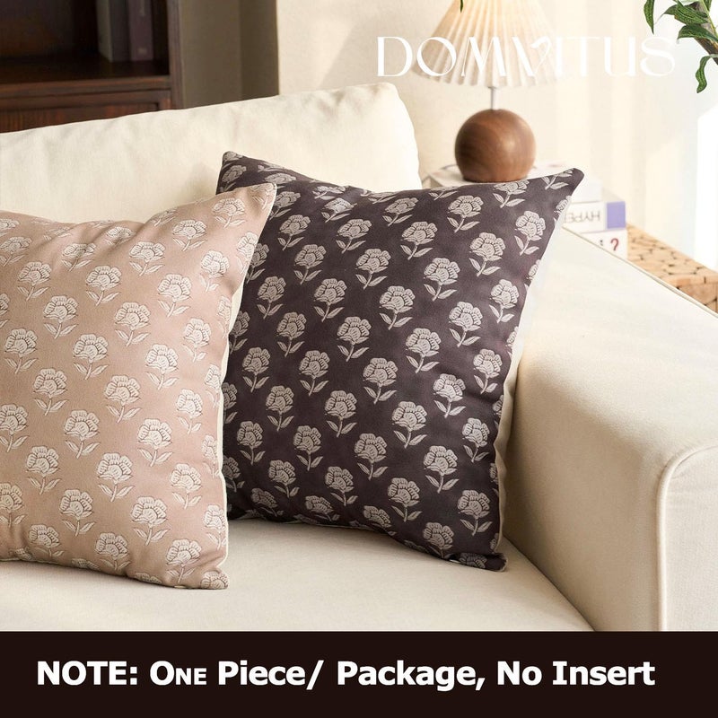 DOMVITUS Floral Pillow Covers 20x20 Throw Pillow Covers Decorative Farmhouse Block Floral Print Vintage Pillow Cover for Living Room Couch Bed  Dark Brown  1PC - Image 5