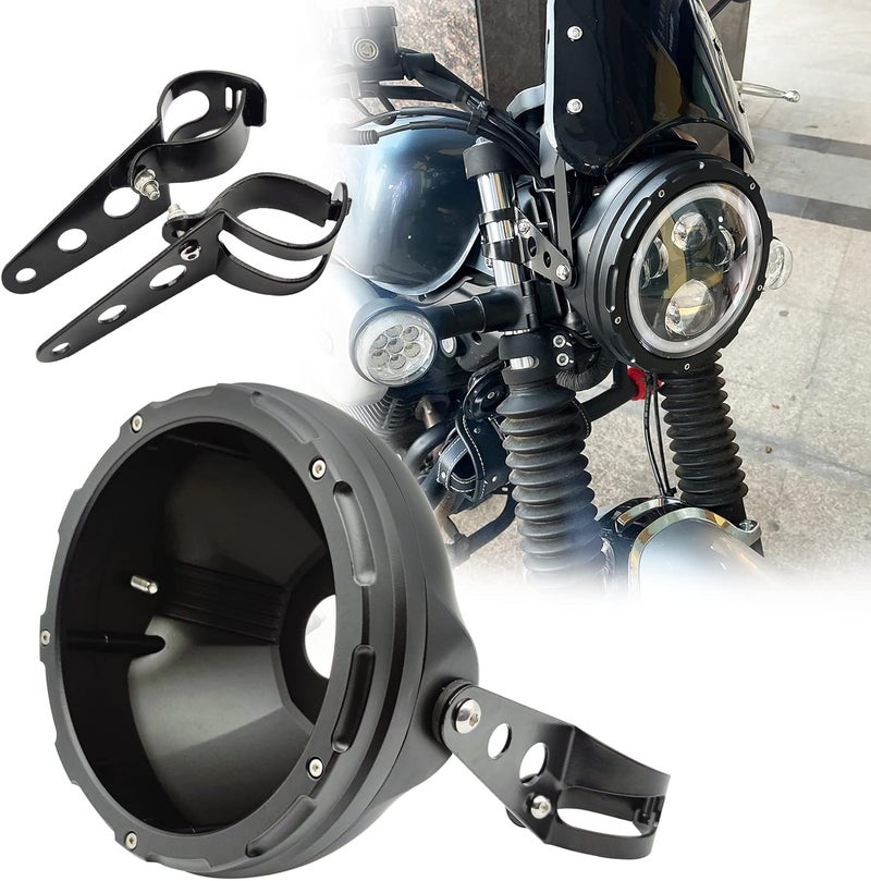HARPUOU 7 Inch LED Motorcycle Headlight Housing Bucket with Side Mount Bracket - Image 1