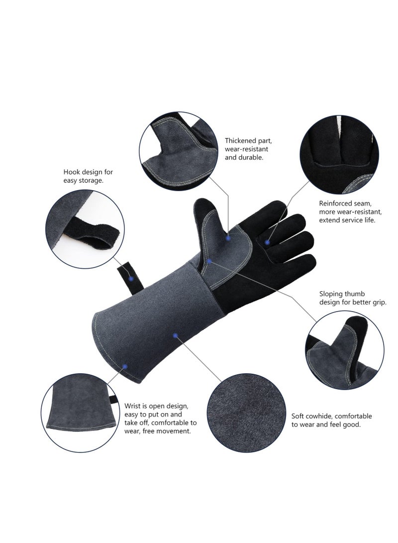 Excefore Resistant Oven Gloves Mitts, 932℉/500℃ Heat Resistant Pizza Oven Mitts, for Grill Heat Insulation Leather Forging Welding Gloves, for Cooking, Kitchen, Camping, Fireplace, Grilling (Black-16inch)  - Image 4
