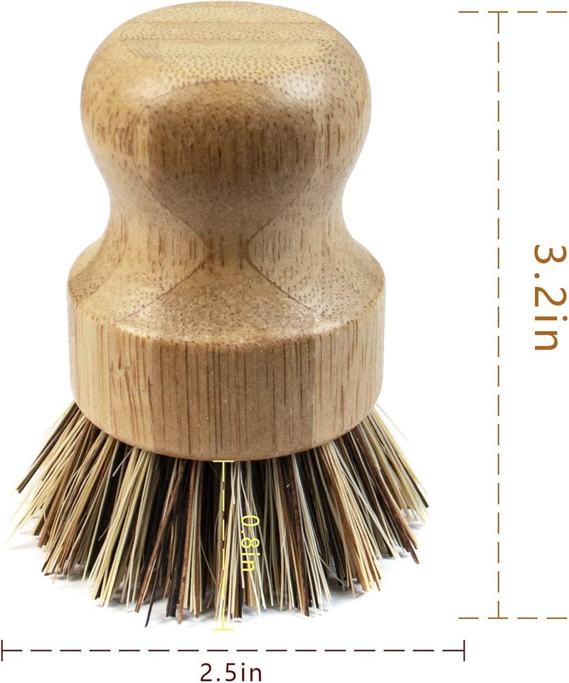 AUEAR , Natural Bamboo Dish Scrub Brush Cleaning Pot Scrubber Brushes Coconut Bristles for Cast Iron Skillet Pots Pans (2-Pack, Deep Color) - Image 2