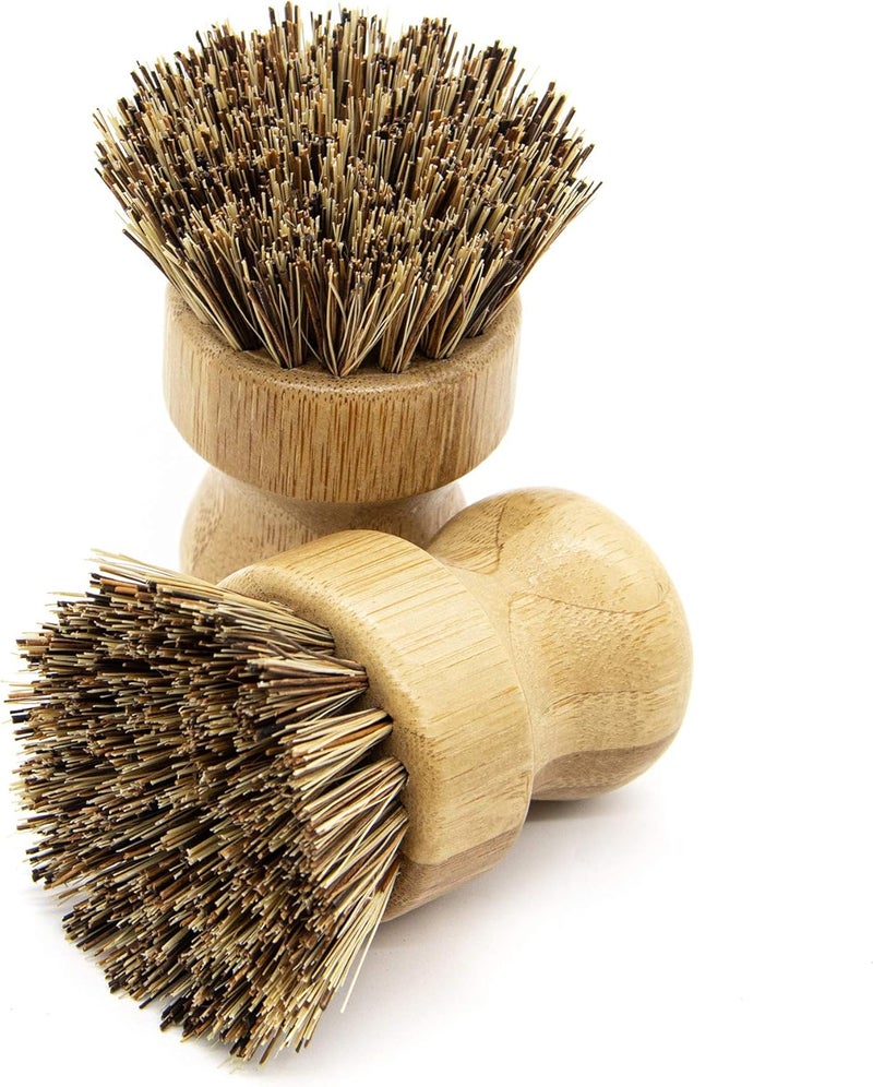 AUEAR , Natural Bamboo Dish Scrub Brush Cleaning Pot Scrubber Brushes Coconut Bristles for Cast Iron Skillet Pots Pans (2-Pack, Deep Color) - Image 5