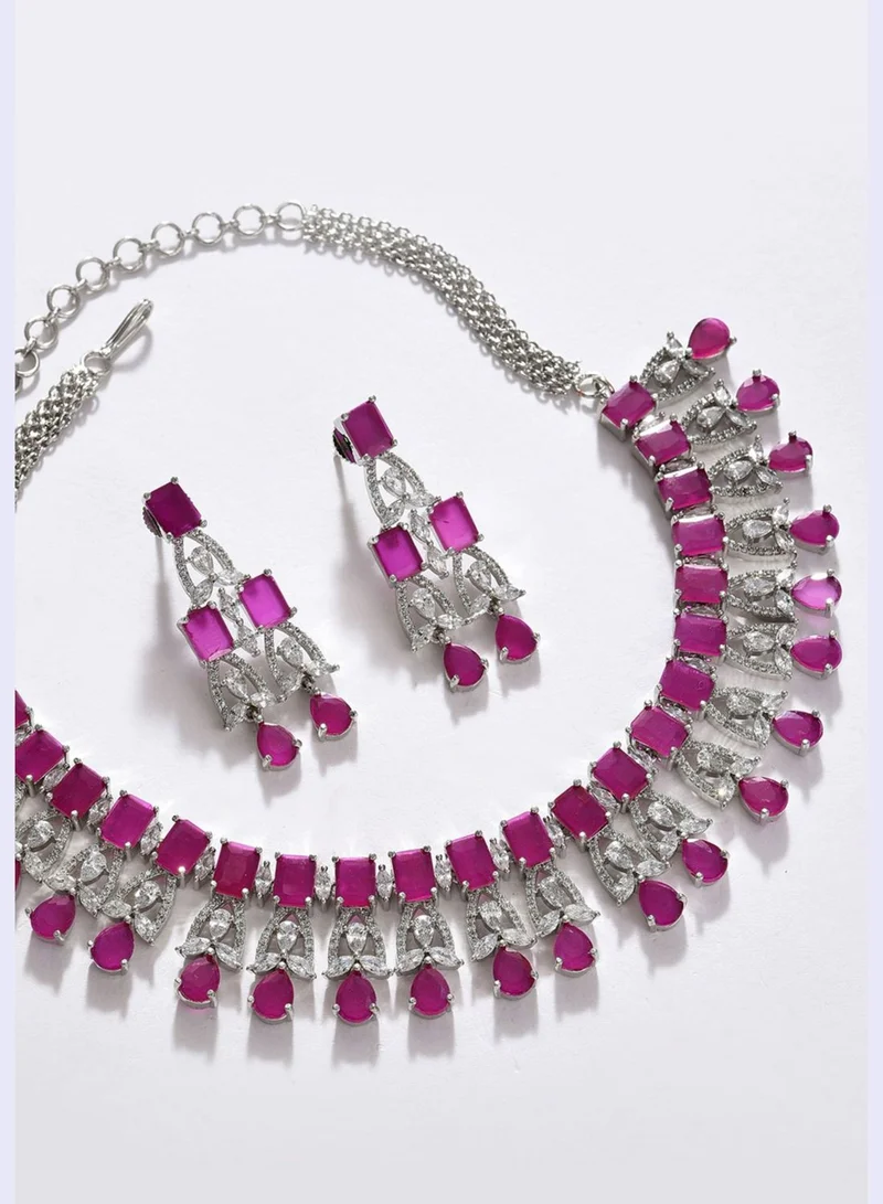 SOHI Silver Plated Designer Stone Necklace Set
