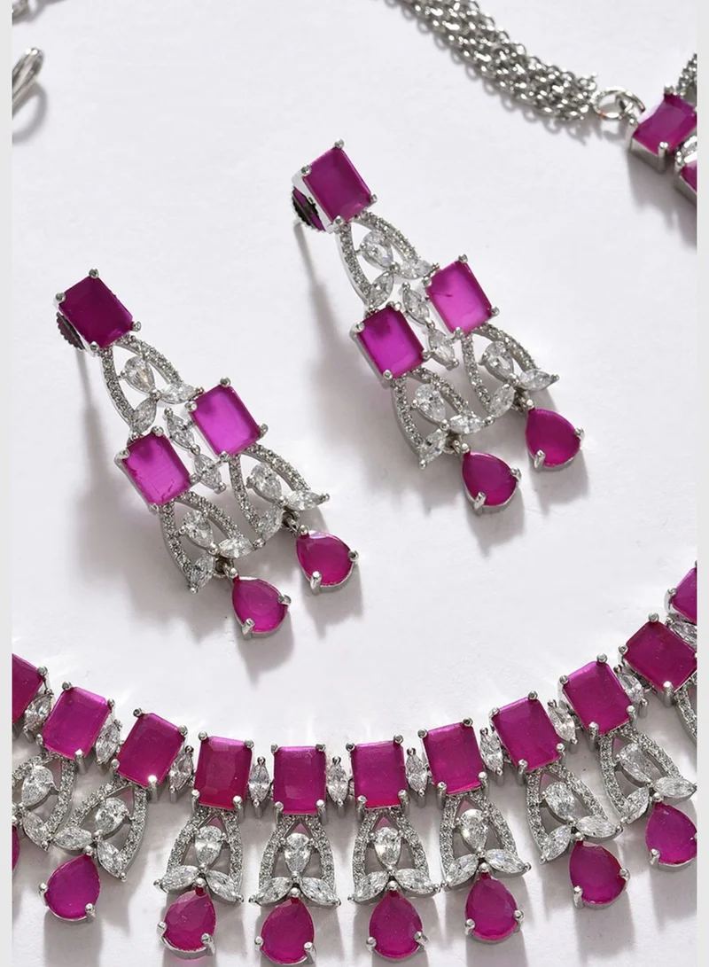 SOHI Silver Plated Designer Stone Necklace Set