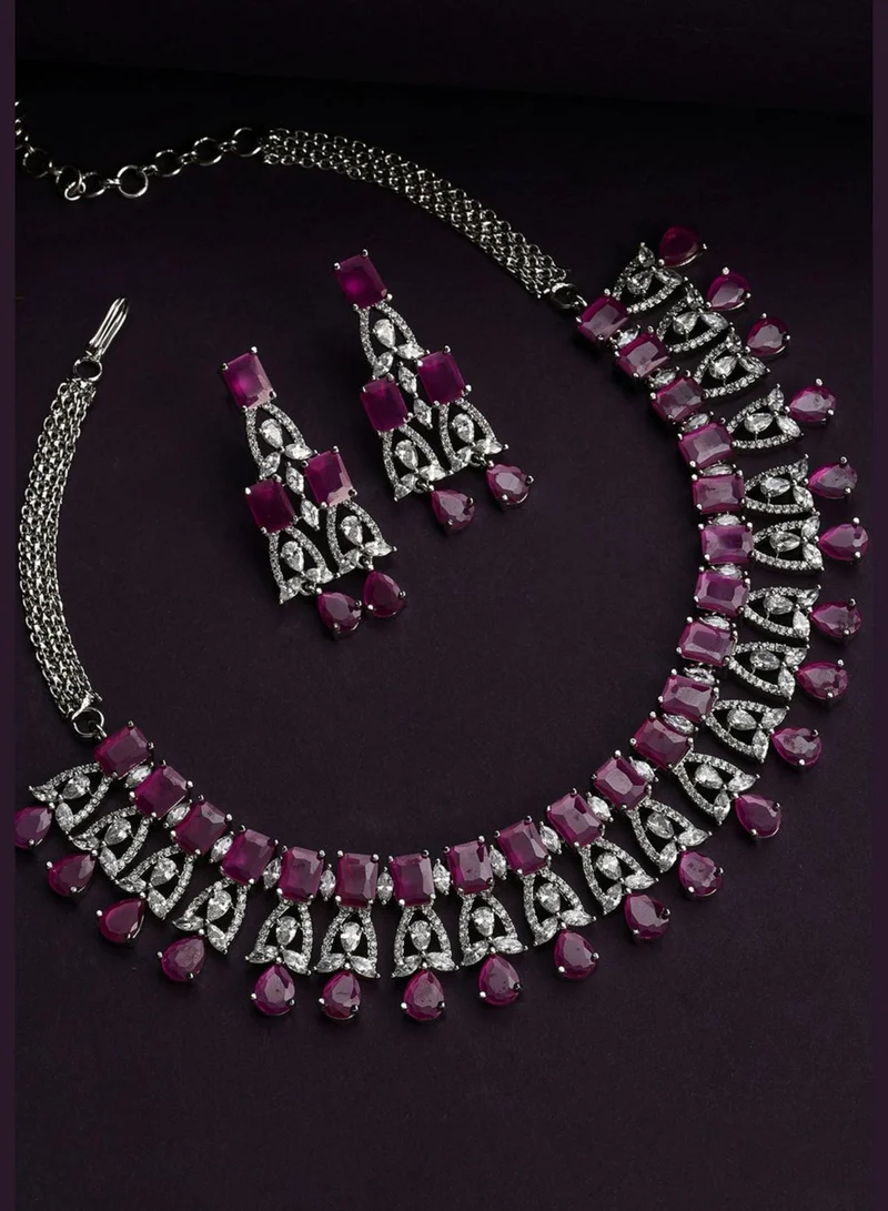 SOHI Silver Plated Designer Stone Necklace Set