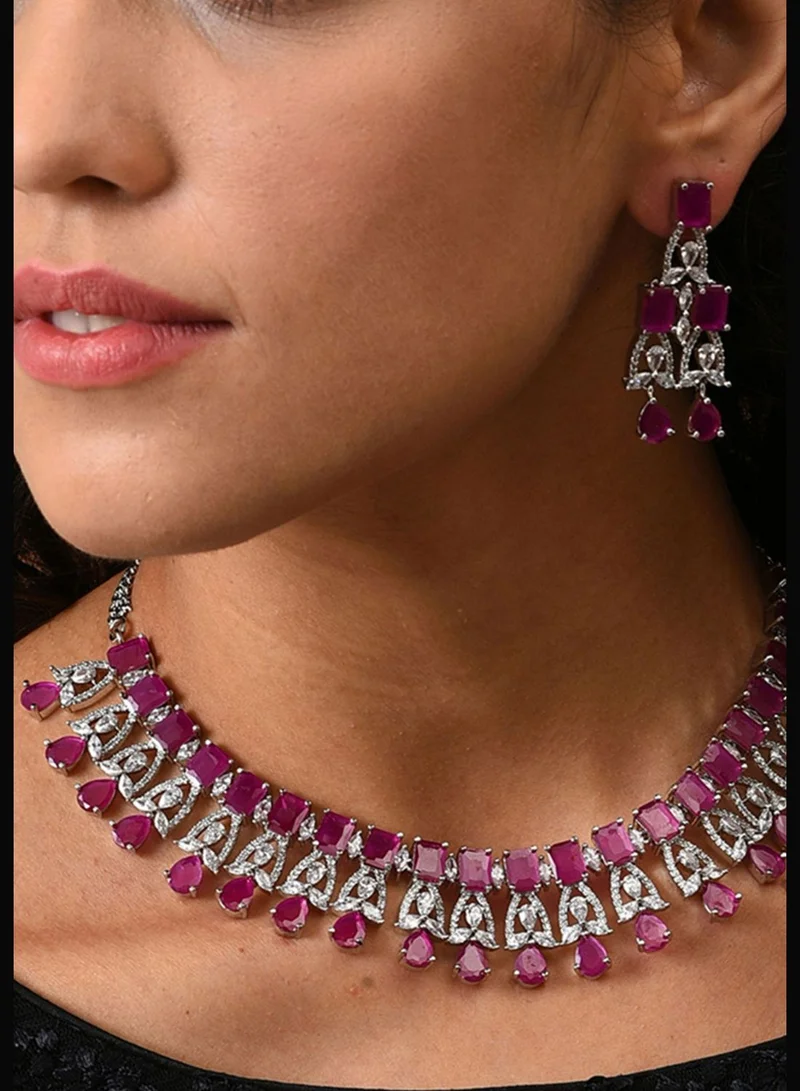 SOHI Silver Plated Designer Stone Necklace Set