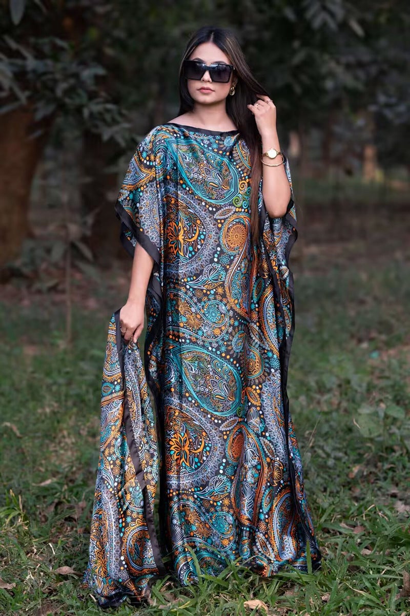 Abaya Muslim Summer Long Dress African Muslim 2024 Spring Summer Sun Protection Shawl plus size Two-piece Set Colorful cashew nuts