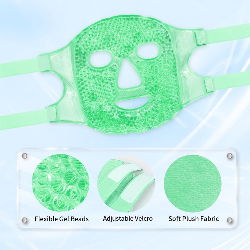 SONEEV MART Hot and Cold Therapy Gel Bead Full Facial Mask by JINEESO Ice Face Mask for Migraine Headache Stress Relief Reduces Eye Puffiness Dark Circles Fabric Back Freezable Microwaveable - Image 2