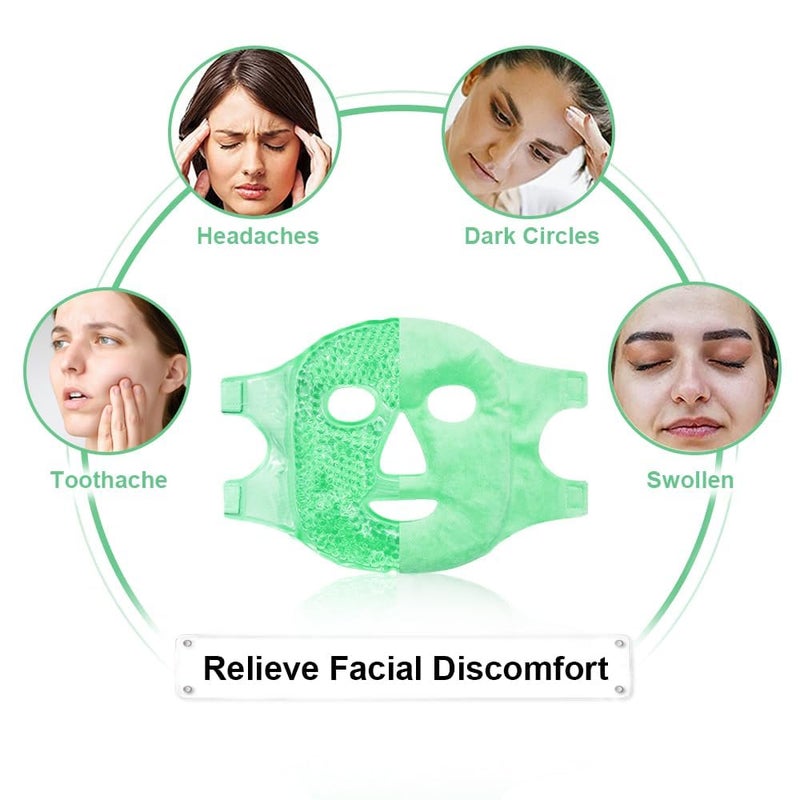 SONEEV MART Hot and Cold Therapy Gel Bead Full Facial Mask by JINEESO Ice Face Mask for Migraine Headache Stress Relief Reduces Eye Puffiness Dark Circles Fabric Back Freezable Microwaveable - Image 5