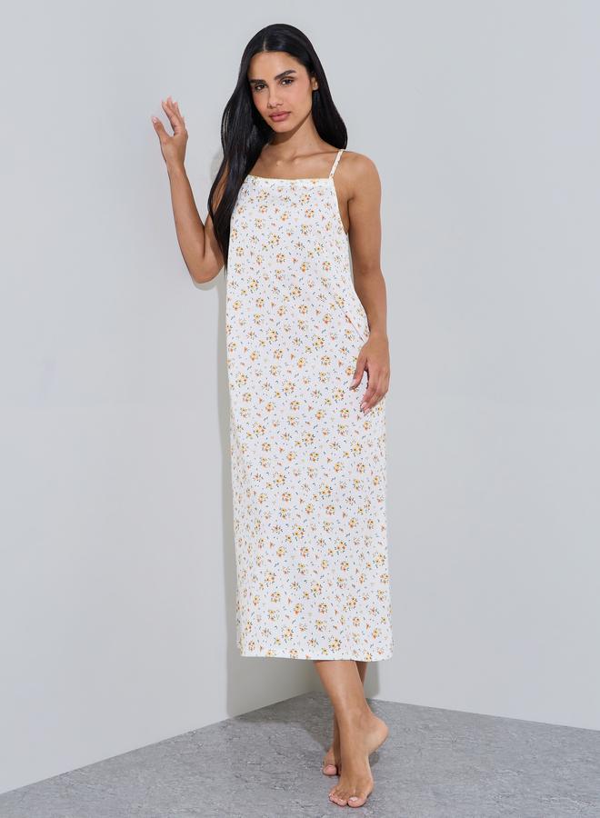Styli Multi-Color All Over Floral Print Strappy Slip Nightdress - Image 1