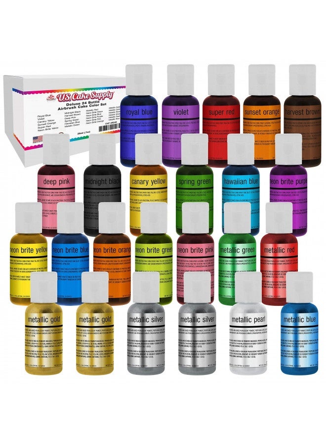 U.S. Cake Supply U.S. Cake Supply Deluxe 24 Bottle Airbrush Cake Color Set - The 22 Most Popular Colors In 0.7 Fl. Oz. (20Ml) Bottles - Safely Made In The Usa Product - Image 2