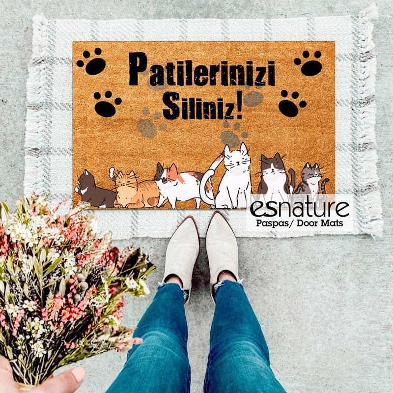 Esnature Doormat with Cat Pattern and Wipe Your Paws Written 45X70 cm  - Image 3