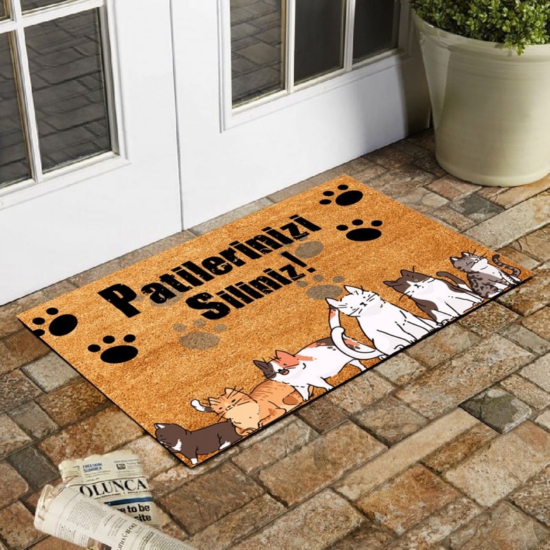Esnature Doormat with Cat Pattern and Wipe Your Paws Written 45X70 cm  - Image 1