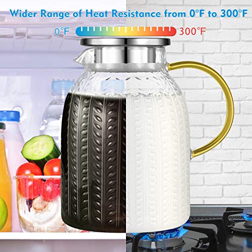 Aofmee 60oz Glass Pitcher, Water Pitcher with Lid, Iced Juice Jugs for Fridge, Glass Carafe for Cold or Hot Beverages, Sun Tea Jar, Easy Clean Heat Resistant Jug for Milk - Image 3