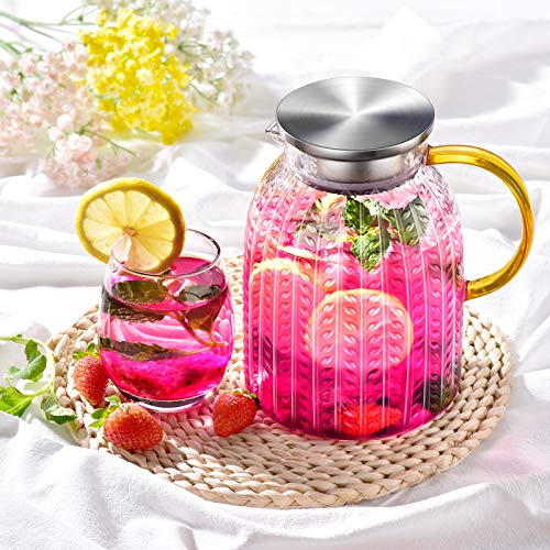 Aofmee 60oz Glass Pitcher, Water Pitcher with Lid, Iced Juice Jugs for Fridge, Glass Carafe for Cold or Hot Beverages, Sun Tea Jar, Easy Clean Heat Resistant Jug for Milk - Image 2