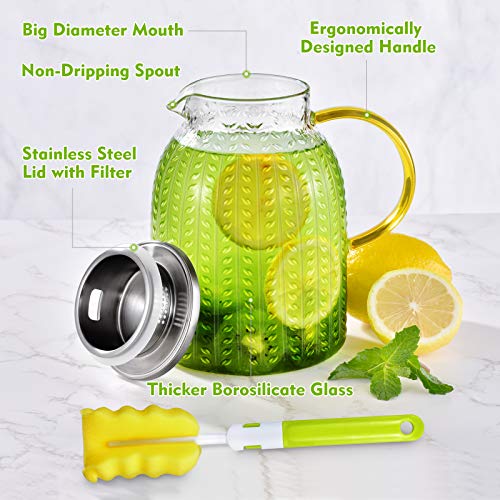Aofmee 60oz Glass Pitcher, Water Pitcher with Lid, Iced Juice Jugs for Fridge, Glass Carafe for Cold or Hot Beverages, Sun Tea Jar, Easy Clean Heat Resistant Jug for Milk - Image 5